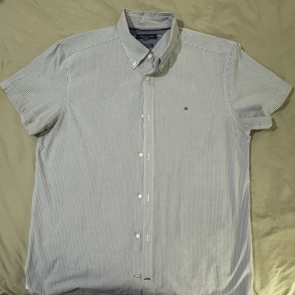 Tommy Hilfiger Blue and White Casual Button Down Shirt Gently worn.